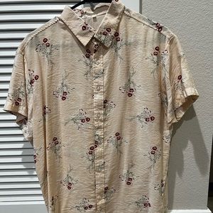 Mens Size L collared shirt w/ cherry print. Thin and breathable. Normal/slim fit